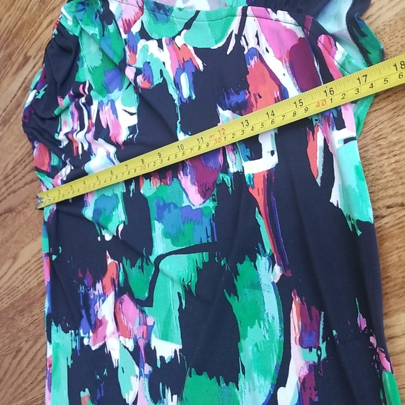 (M) Jockey Person to Person Multicolored Ruched Shoulder Detail Top Bright Cute - Picture 5 of 9